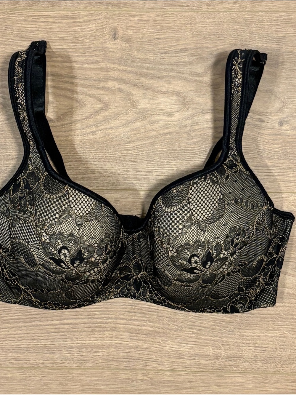 Cacique Black Lace Underwire Bra with Gold Accents